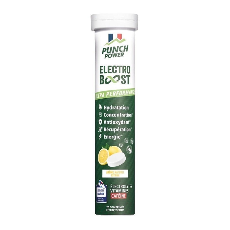 ElectroBoost Électrolytes Citron Caféine 20 comprimés - Punch Power - Le Sport Discount pas cher